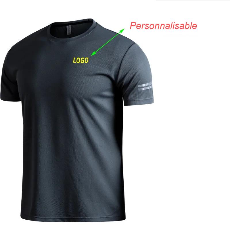 T Shirt Running Personnalisable - Gris Foncé vue face - Mention "Personnalisable" -- WO-Calisthenics