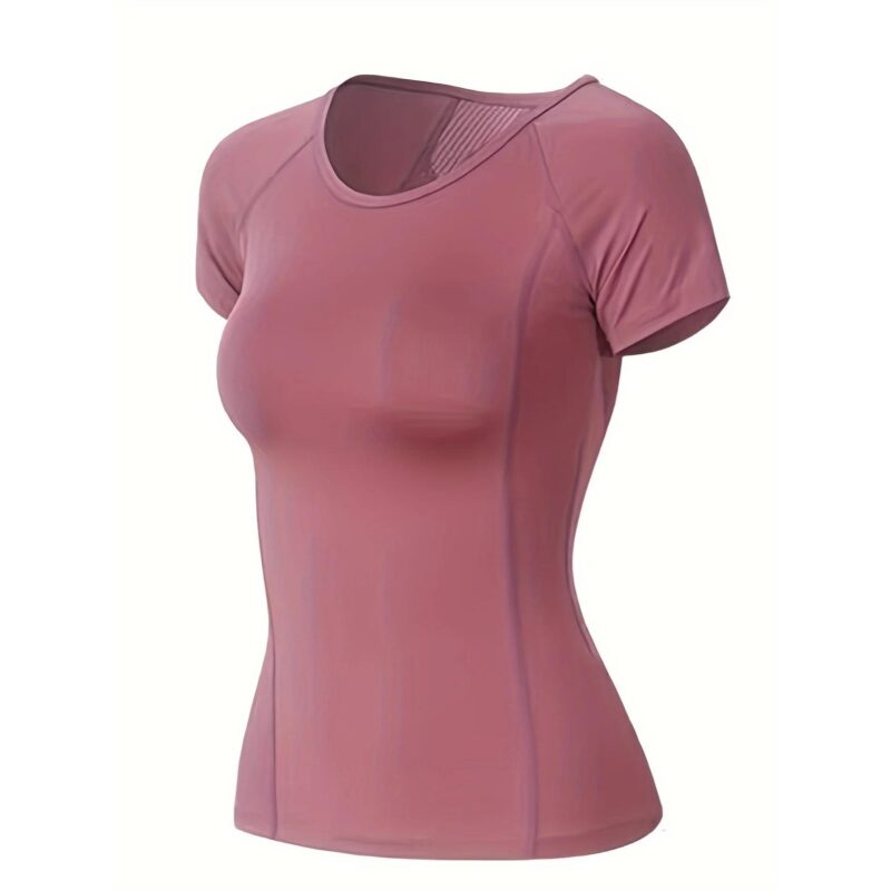 T Shirt Fitness Femme T18469 Vue Face simple Rouge Fuchsia | WO-Calisthenics