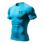 A mannequin torso showcasing a blue athletic compression shirt with a calisthenics logo.